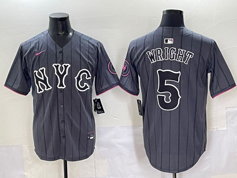 Men 2025 New York Mets 5 Wright Grey Game Nike MLB Jersey style 01